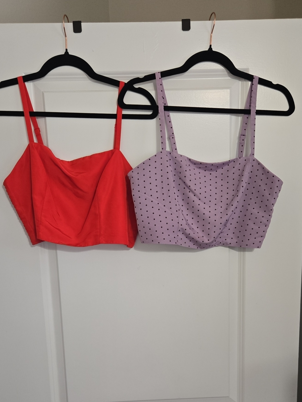 Old Navy Red Satin Crop Top & Lilac Polka Dot Crop Top